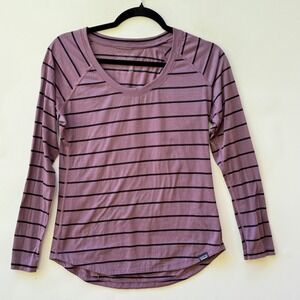 Patagonia Capilene Cool‎ Trail Womens XS Purple Striped Long Sleeve Top Shirt